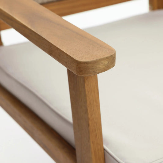 RetailsSup 4-Piece Outdoor Patio Seating Set – Acacia Wood Frame, Rope Backrests, Loveseat, 2 Armchairs, Coffee Table