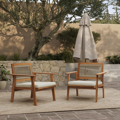 RetailsSup 2-Piece Outdoor Armchair Set – Acacia Wood Frame with Rope Backrest