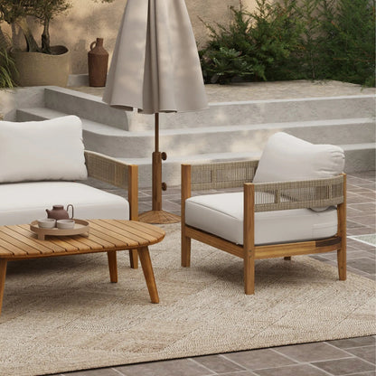 RetailsSup 4-Piece Outdoor Conversation Set – Acacia Wood, Loveseat, 2 Armchairs, Coffee Table
