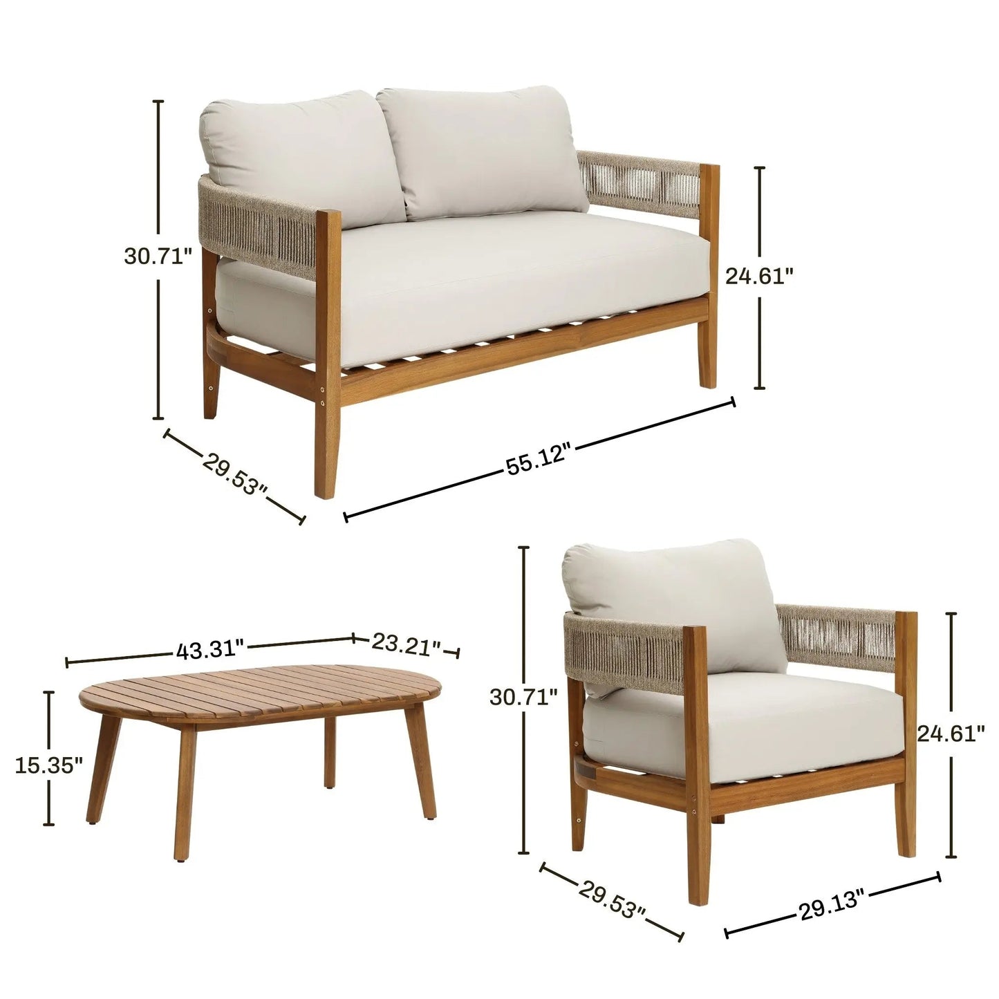 RetailsSup 4-Piece Outdoor Conversation Set – Acacia Wood, Loveseat, 2 Armchairs, Coffee Table