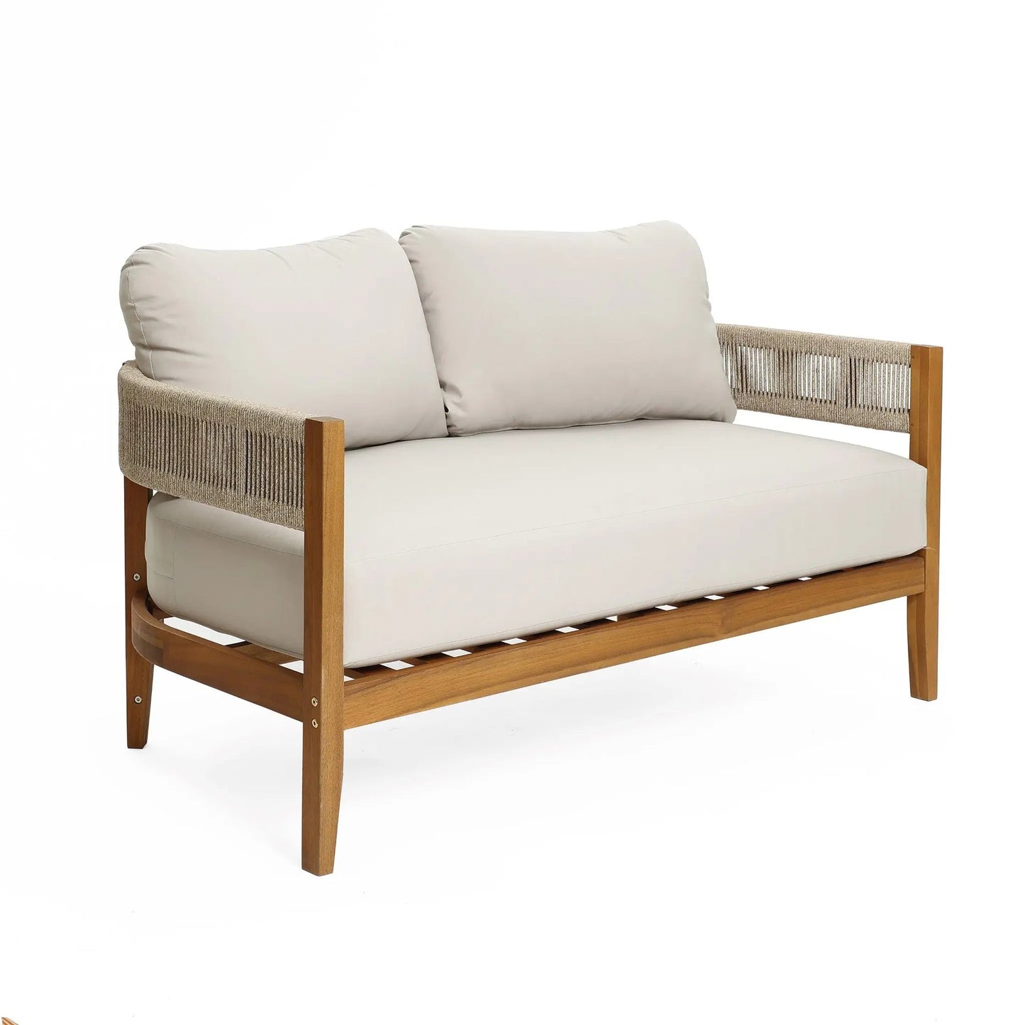 RetailsSup 4-Piece Outdoor Conversation Set – Acacia Wood, Loveseat, 2 Armchairs, Coffee Table