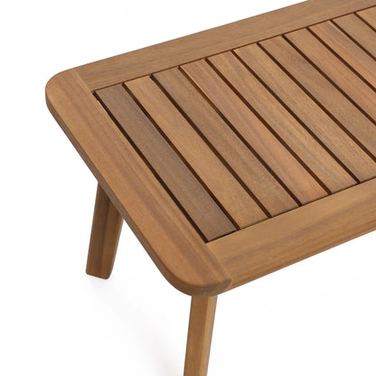 RetailsSup 4-Piece Outdoor Patio Seating Set – Acacia Wood Frame, Rope Backrests, Loveseat, 2 Armchairs, Coffee Table